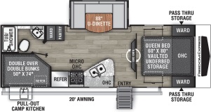 2022 Freedom Express Ultra Lite Travel Trailer Model 257BHS Floor Plan